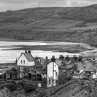 Buy canvas prints of First view of Robin Hoods Bay - B&W by Tom Gomez