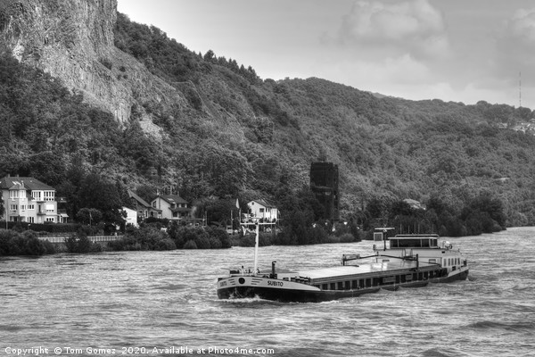 Barge on the Rhine - B&W Picture Board by Tom Gomez