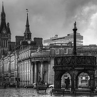 Buy canvas prints of The Castlegate in the driving rain - B&W by Tom Gomez