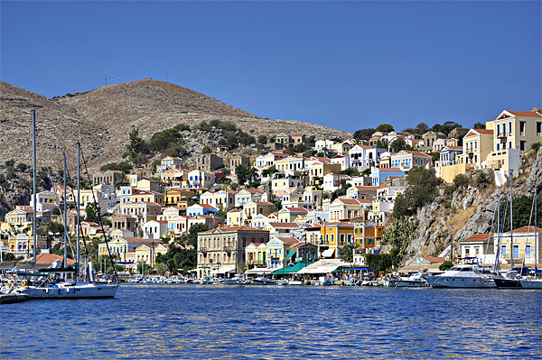 Houses on Symi Picture Board by Tom Gomez