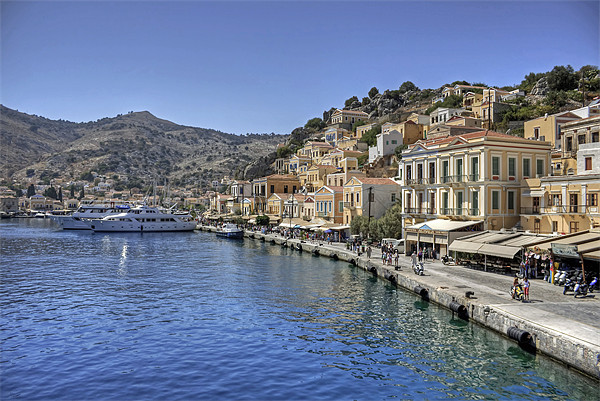 Symi Waterfront Picture Board by Tom Gomez