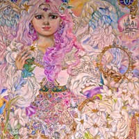 Buy canvas prints of Yumi Sugai.Pink lily flower angel.  by Yumi Sugai
