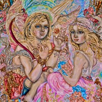 Buy canvas prints of Yumi Sugai. Angel and moon goddess. by Yumi Sugai