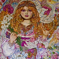 Buy canvas prints of Yumi Sugai. Archangel Gabriel with a lily flower. by Yumi Sugai