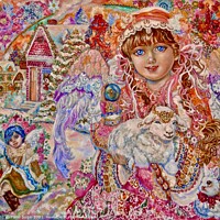 Buy canvas prints of Yumi Sugai. An angel with a lamb. by Yumi Sugai