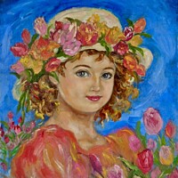 Buy canvas prints of Yumi Sugai. Girl fairy in tulip hat. by Yumi Sugai