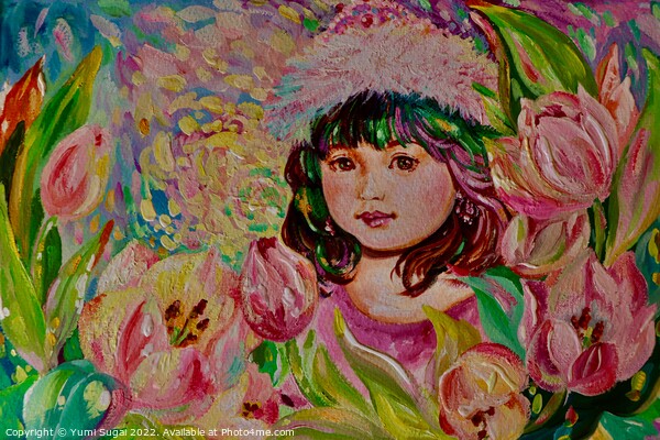 Yumi Sugai. A girl in a tulip. Aina. Picture Board by Yumi Sugai