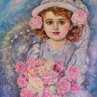 Buy canvas prints of Yumi Sugai. An eternal girl wearing a rose hat. by Yumi Sugai
