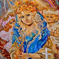 Buy canvas prints of Yumi Sugai.Saint Mary and Angels. by Yumi Sugai
