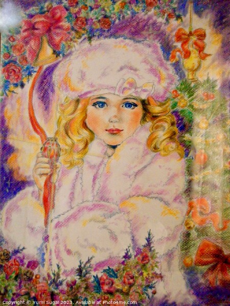 Yumi Sugai. Girl fairy in winter white coat. Picture Board by Yumi Sugai