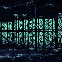 Buy canvas prints of Girders, Gulls and a Ghostly Glow by Chris Lord