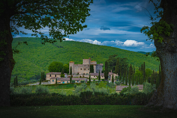 Tuscan Landscape, Castle and Vineyard Picture Board by Chris Lord