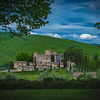 Buy canvas prints of Tuscan Landscape, Castle and Vineyard by Chris Lord