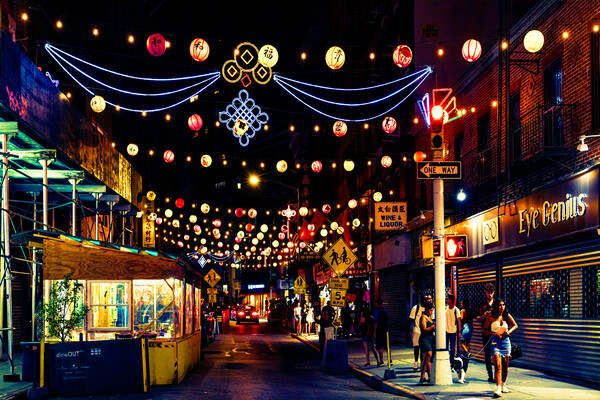 Chinatown Street At Night Picture Board by Chris Lord