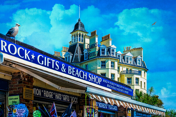 Beach Shop And Queens Hotel In Eastbourne Picture Board by Chris Lord