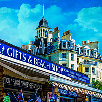 Buy canvas prints of Beach Shop And Queens Hotel In Eastbourne by Chris Lord