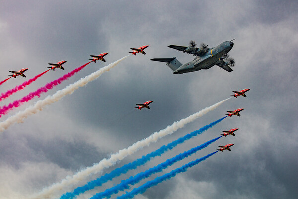 Airbus A400 with the Red Arrows Picture Board by Chris Lord