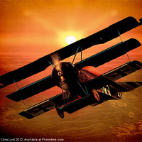 Buy canvas prints of The Bloody Red Baron's Fokker at Sunset by Chris Lord