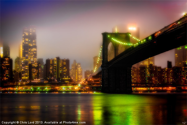 Misty Evening By The Brooklyn Bridge Picture Board by Chris Lord