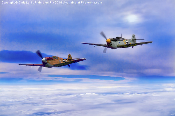 Messerschmitt Bf 109s Patrol The Clouds Picture Board by Chris Lord