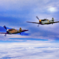 Buy canvas prints of Messerschmitt Bf 109s Patrol The Clouds by Chris Lord