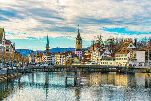 The Limmat River And Downtown Zurich Picture Board by Chris Lord