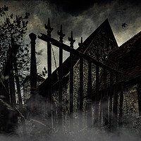 Buy canvas prints of Spooky Misty Graveyard by Chris Lord