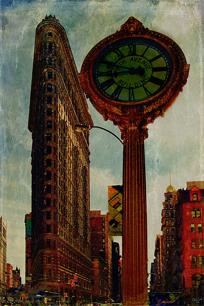 Flatiron Building and Fifth Avenue Clock Picture Board by Chris Lord