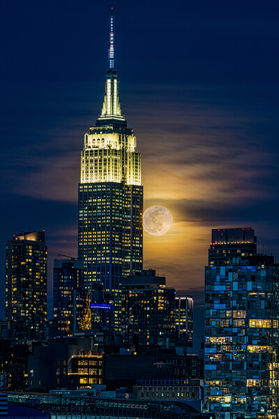 The Worm Moon Rising Over New York City Picture Board by Chris Lord