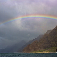 Buy canvas prints of Rainbow Over The Napali Coast by Lynne Morris (Lswpp)