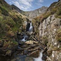 Buy canvas prints of Waterfall above Llyn Idwal by Eddie John