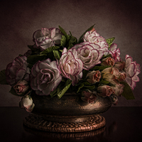 Buy canvas prints of  Roses in brass bowl by Eddie John