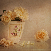 Buy canvas prints of Cream roses in elegant vase  by Eddie John