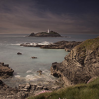 Buy canvas prints of Godrevy lighthouse Cornwall at dusk by Eddie John