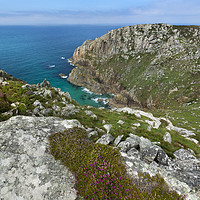 Buy canvas prints of Porthmoina cove and Bosigran cliff Cornwall by Eddie John