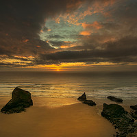 Buy canvas prints of Sunset at Bedruthan steps Cornwall  by Eddie John