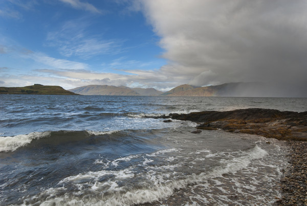 Rain cloud over Loch Ailort Picture Board by Eddie John
