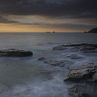 Buy canvas prints of Dinas  head sunset Cornwall by Eddie John