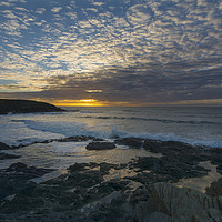 Buy canvas prints of Sunset at Treyarnon point Cornwall by Eddie John