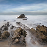 Buy canvas prints of jagged rocks and smooth sea's at Sandymouth beach by Eddie John