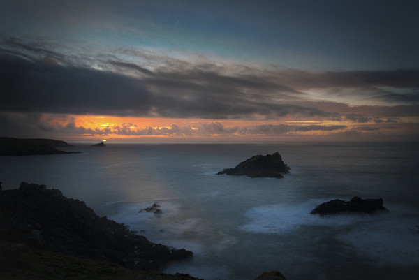 Sunset on the cornwall coast at Pentire Picture Board by Eddie John