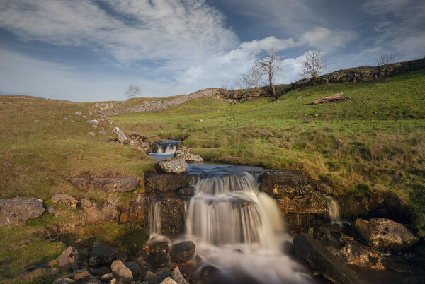 cascading waterfalls at Cray Yorkshire Picture Board by Eddie John
