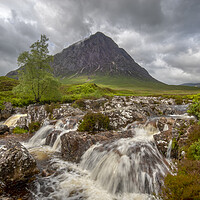 Buy canvas prints of The river coupall waterfall and Buachaille Etive Mor  by Eddie John
