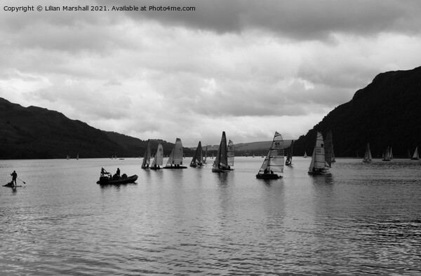 Yachts on on the  Ullswater lake.  Picture Board by Lilian Marshall