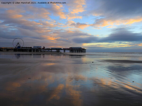 Sunset over Central Pier.  Picture Board by Lilian Marshall