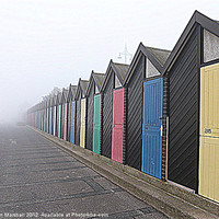 Buy canvas prints of Beach Huts in the fog. by Lilian Marshall