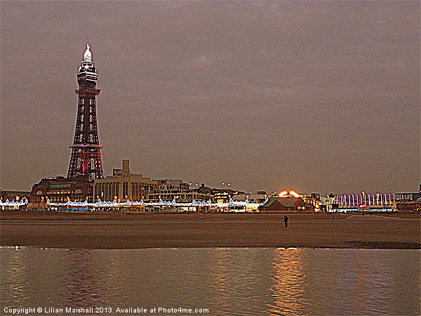 Blackpool Promenade at Dusk. Picture Board by Lilian Marshall