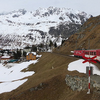Buy canvas prints of  Train down from the Oberalp Pass. by Lilian Marshall