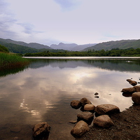 Buy canvas prints of  Elterwater and the Langdales. by Lilian Marshall