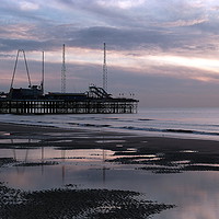 Buy canvas prints of Sunset over South Pier , Blackpool  by Lilian Marshall